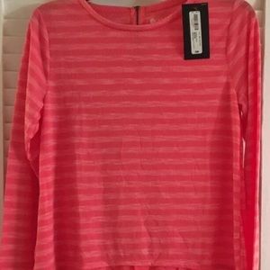 Stylus Coral High Low Striped Top Size M Fall Orange Zipper Back Top